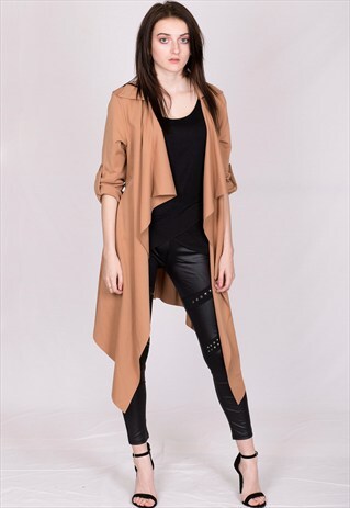 TURN UP SLEEVE WATERFALL DUSTER COAT