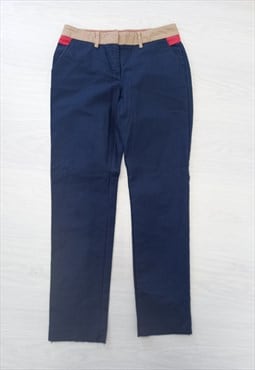 Chino Trousers Navy Blue Beige Red Colour Block 