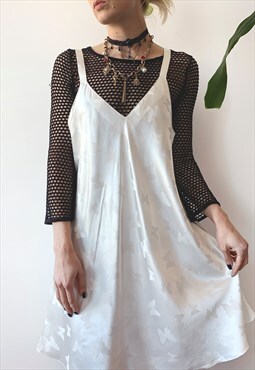 Vintage 00's Y2K White Satin V-neck Flared Babydoll Dress
