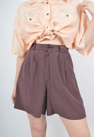 VINTAGE 80S CULOTTE SHORTS IN MAROON POLKA DOT