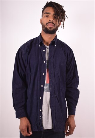 MENS VINTAGE CORDUROY SHIRT MEDIUM NAVY BLUE 90S