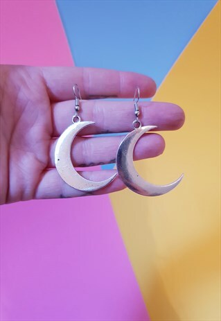 LARGE SILVER MOON EARRINGS