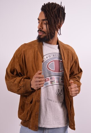 MENS VINTAGE SUEDE JACKET MEDIUM BROWN 90S