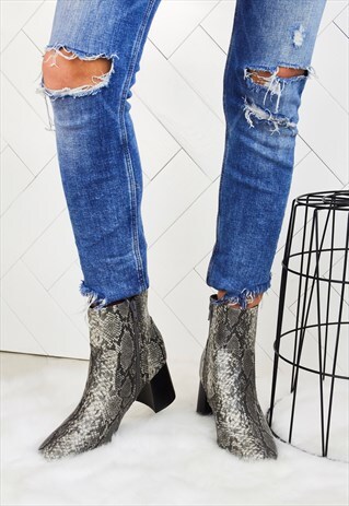 ERIKA SNAKE PRINT ANKLE BOOTS