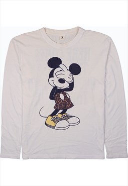 Vintage 90's Disney White Mickey Mouse Long Sleeve Crewneck 