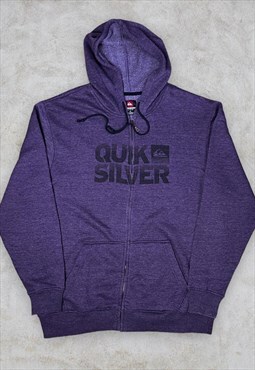 Vintage Purple Quiksilver Hoodie Zip Up Spell Out XL