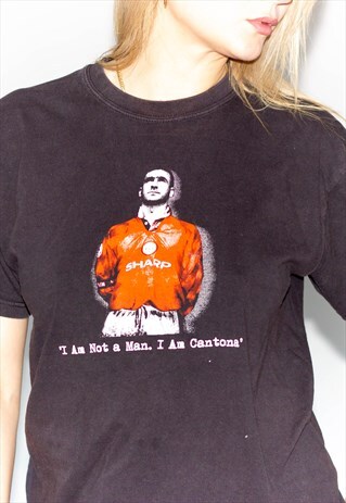 VINTAGE ERIC CANTONA FADED BLACK OVERSIZED T-SHIRT
