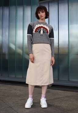 Vintage 70's Chloe Linen Midi Skirt in Beige