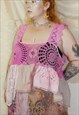 Pink Lace Patchwork Top Fairy Grunge Tiered Oversized L/XL