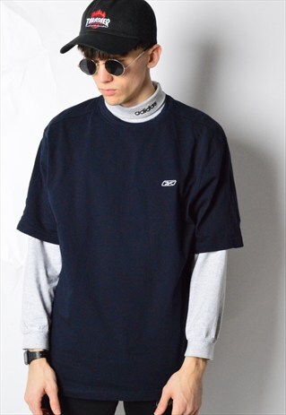 VINTAGE 90S MINIMALIST NAVY BLUE REEBOK T-SHIRT