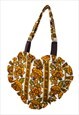 YELLOW/BROWN RETRO RUFFLE HEART TOTE BAG
