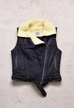 Women's Mango Jeans Blue Sherpa Lined Gilet Jacket
