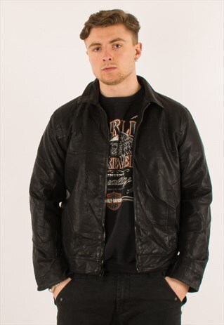 VINTAGE BLACK CALVIN KLEIN LEATHER JACKET MEDIUM