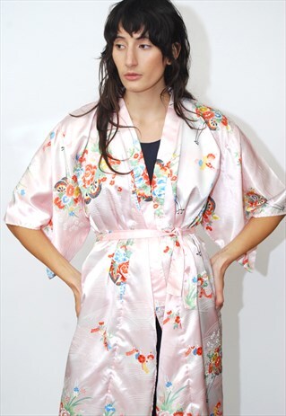 VINTAGE JAPANESE KIMONO PASTEL PINK 80S ROBE LOUNGEWEAR RAVE