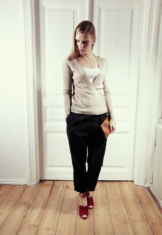 VINTAGE 90'S BEIGE WRAP LONG SLEEVE TOP