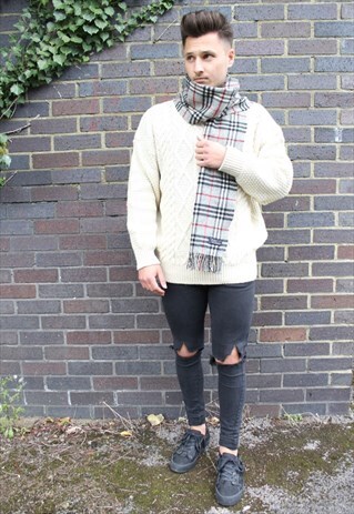 VINTAGE BURBERRY CASHMERE CHECKED SCARF L.GREY