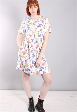 VINTAGE 90S FLORAL BUTTON MINI SUMMER DRESS