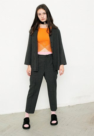 VINTAGE BLACK PINCHECK TWO PIECE SUIT ELEGANT OFFICE SET