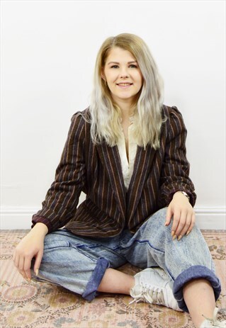 VINTAGE 70S THIN WOOL STRIPED OPEN BLAZER JACKET