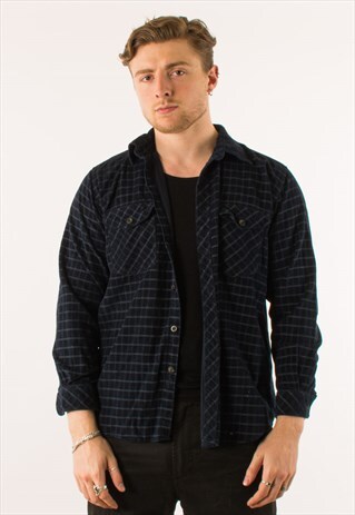VINTAGE 90S CHECKERED BLUE CORDUROY SHIRT XL
