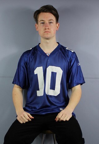 VINTAGE REEBOK ONFIELD NFL JERSEY IN NAVY BLUE WITH PRINTED