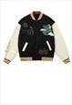 Retro varsity jacket earth patch college bomber in black