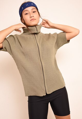 90'S RETRO GRUNGE TURTLENECK ZIP UP MINIMALIST JUMPER TOP