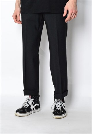 VINTAGE 90S BLACK MINIMALIST WOOL BLEND PANTS