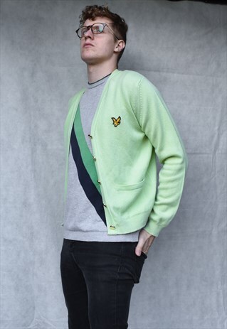 VINTAGE LIME GREEN LAMBSWOOL CARDIGAN SIZE S