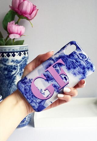 BLUE WHITE & PINK PRINT MONOGRAM PHONE CASE