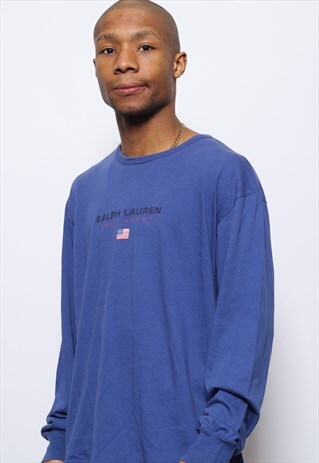 VINTAGE POLO SPORT RAPH LONG SLEEVE T-SHIRT TOP LOGO BLUE