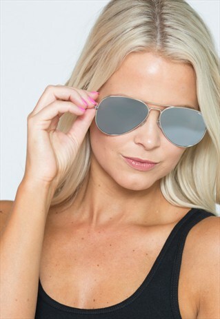 MANGO LARGE SILVER MIRRORED FLAT LENS AVIATOR SUNGLASSES