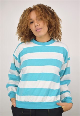 VINTAGE 90S BLUE/WHITE STRIPE SWEATER
