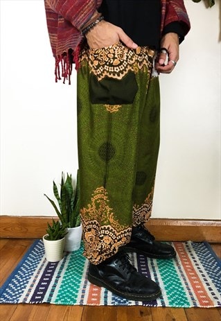 FAIRTRADE KHAKI MANDALA HIPPIE HAREMS / TROUSERS