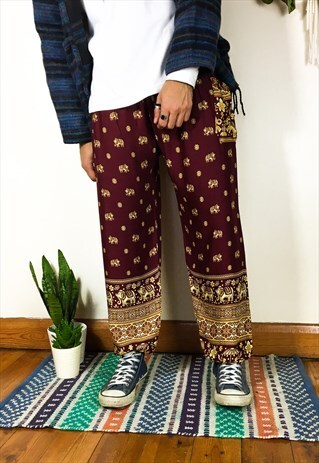 FAIRTRADE BURGUNDY ELEPHANT HIPPIE HAREMS / TROUSERS