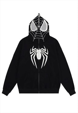 Spider hoodie full zip up pullover Gothic top in black