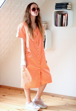 PEACH COLOR SHIRT STYLE DRESS