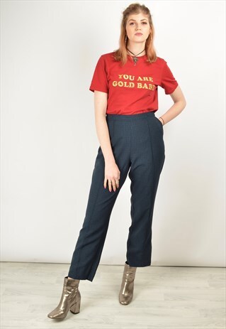 VINTAGE 90S HIGH WAIST TROUSERS IN BLUE CHECK