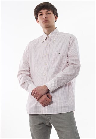 VINTAGE LACOSTE 90S WHITE RED CHECKED LONG SLEEVE