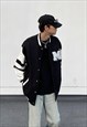 BLACK OVERSIZED  BASEBALL VARSITY JACKET 