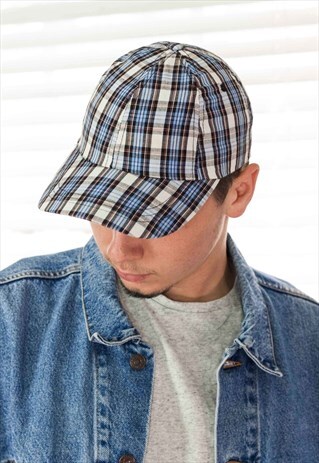 VINTAGE CHECKED BASEBALL CAP HAT 90S X 1.5