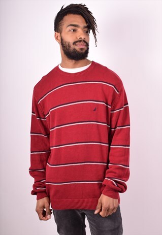 NAUTICA MENS VINTAGE JUMPER SWEATER LARGE MAROON 90S