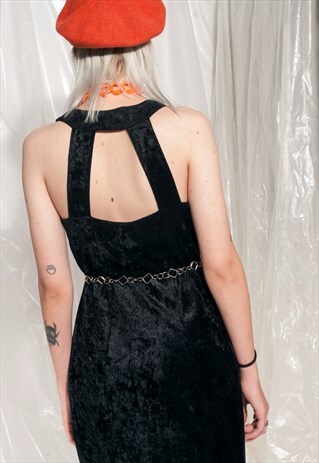 VINTAGE EVENING DRESS 90S CRUSHED VELVET OPEN BACK PARTYWEAR
