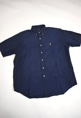VINTAGE 90S RALPH LAUREN NAVY SHORT SLEEVE BUTTON SHIRT