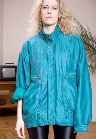 VINTAGE 90S, TEAL, SILK BOMBER JACKET