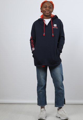 VINTAGE CHAMPION LARGE NAVY EMBROIDERED HOODIE