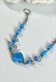 Y2K SILVER AND TURQUOISE BLUE GLASS HEART BRACELET