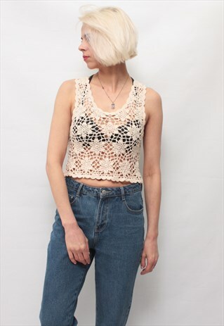VINTAGE 70' AMAZING COOL PLAIT CREAM CROP TOP