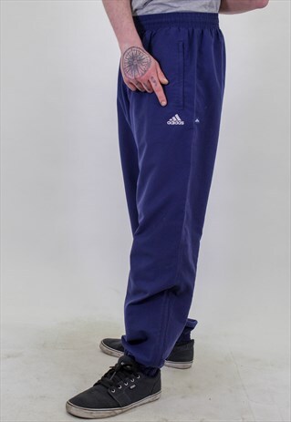 VINTAGE ADIDAS TRACKSUIT BOTTOMS JOGGERS IN BLUE LARGE