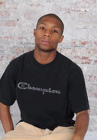 VINTAGE CHAMPION TEXT LOGO T-SHIRT BLACK